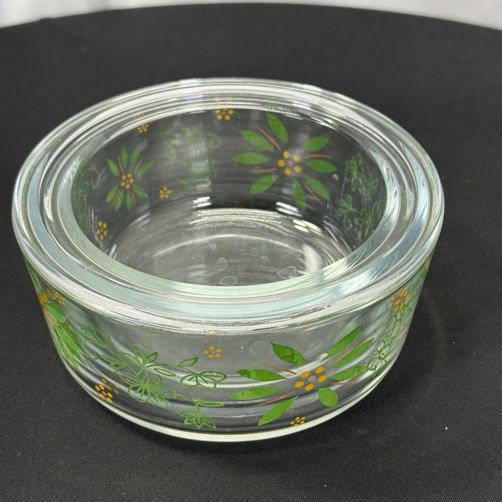 Vintage Clear Glass Nesting Bowls Set Of 3 Green Flower Design Dips Sauces Candy
